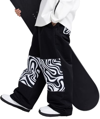 SNOWVERB Skihose für Damen und Herren, Baggy, Cargohose, Knie, reflektierende Grafik, lässige Schneehose, wasserdicht, lockere Passform, Snowboardhose