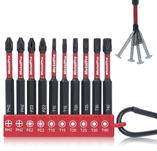MetalPro 70mm magnetisch lange Torx Bitsatz für Schlagschrauber, 10 Stück S2-Stahl Impact Bit Set für Akkuschrauber, 1/4 Sechskantschaft Phosphid Schwarz Schraubendreher Zubehör