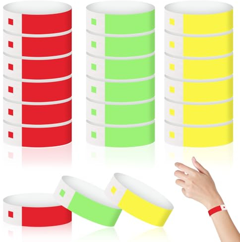 LHOEST 300PCS Paper Wristbands for Events, 3 Coloured Personalised Wrist Bands, Waterproof Wrist Band, Entrance Wristband for Music Festival Party Event