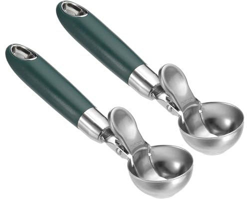 PATIKIL Cucharón de helado de 4 onzas con gatillo, 2 piezas de acero inoxidable Cucharón de porción con gatillo para masa de galletas, masa de cupcakes, horneado, verde