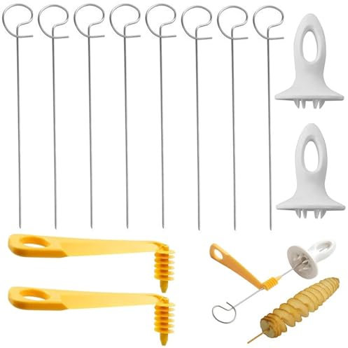 YCHYAN 12 Piezas Retorcedor de Patatas en Espiral, 2 Piezas Cortador en Espiral, Cortador Manual de Patatas en Espiral, se Puede Utilizar para Torre de Patatas, no es Fácil Hacerse Daño en Las Manos
