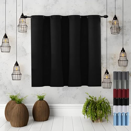 JIAHAO Vorhang Verdunkelung 125 x 95 cm Kälteschutz Wämreisolierende Luftig Fadenvorhang mit Stangendurchzug Effektive Raumverdunkelung, Schwarz