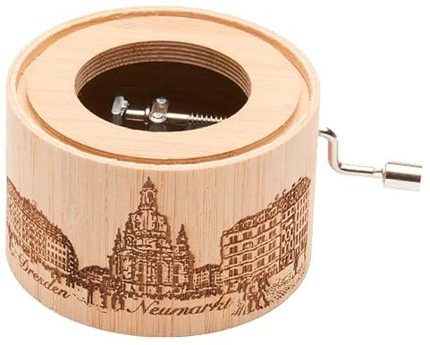 Spieluhr aus Bambus mit dem Abendsegen aus Hänsel und Gretel von E. Humperdinck, Motiv Dresden Neumarkt mit Frauenkirche, Classic-Edition