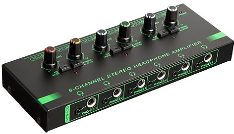 Reinscer 1 Piece 6 Channels Stereo Headphone Amplifier Audio Interface Low Noise Sound Mixer Black Aluminum Alloy for Guitar
