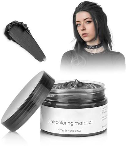 Tinte temporal para el cabello, 4,23 onzas de cera tintada para hombres y mujeres, pomada tintada natural lavable, tinte instantáneo para el cabello, cosplay y Halloween, Para adultos (Negro, 120g)