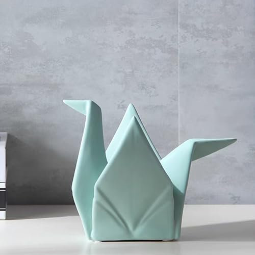 JDZYFFS Escultura Decorativas - Arte Estatua, Estatua De Grulla Moderna Y Creativa, Escultura Abstracta De Origami De Cerámica, Ideal para Oficina, Sala De Estar Y Dormitorio.(Green,19 * 14 * 14CM)
