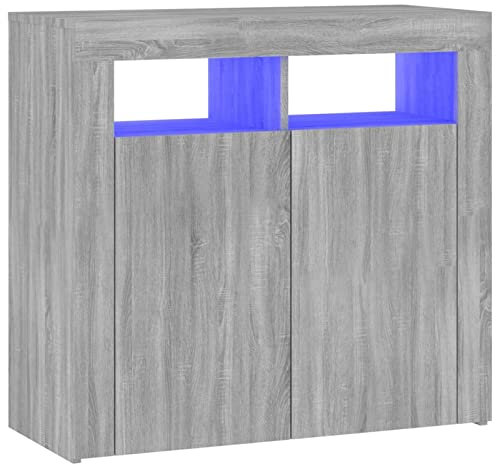 Modernes LED-beleuchtetes Sideboard, Buffetschrank mit reichlich Stauraum, ideal für Schlafzimmer, Wohnzimmer und Küche, stilvolles graues Sonoma-Finish, 80 x 35 x 75 cm
