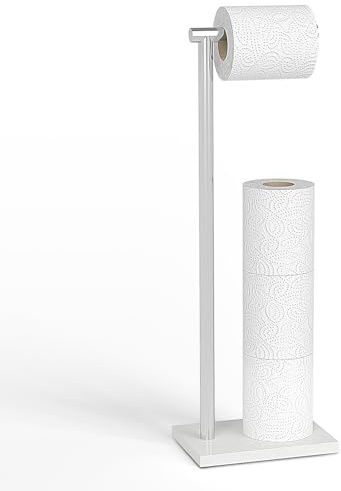 Topsky Toilet Roll Holder Free Standing Toilet Paper Holder - Stainless Steel Standing Toilet Roll Holder - Marble Base Paper Storage for Bathroom Holds 4 Paper Rolls (Silver-1 Upgraded Version)