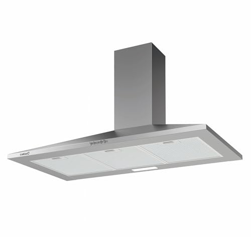 CATA VK 9000 X Campana Extractora Decorativa Trapezoidal de 90 cm, 480 m³/h, 3 Velocidades, Control Mecánico, Motor K10 de 110 W, Tira LED, Clase A, Acero Inoxidable