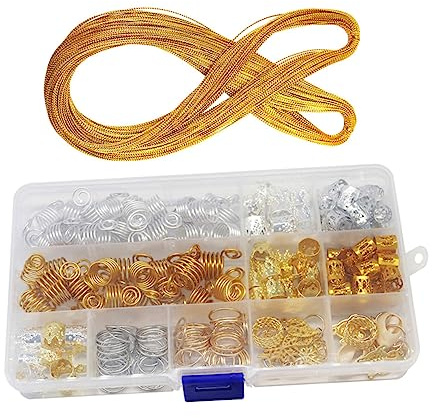 Gatuida 201pcs Hair Charms Hair Beads Set for Braids and Beard Zinc Alloy and Polyester Materials Assorted Colours for Birthday and New Year Accessories