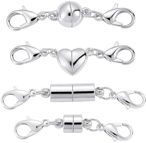 Xynovate Magnet Schmuck Verschlüsse, 4 Stile Magnetverschluss Doppel Karabinerverschluss, 14k Vergoldet Kettenverschluss für Halskette Armbänder Verbindungsschnallen, DIY?Silber?