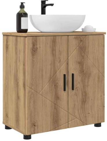 vidaXL Badrumsskåp Artisan Ek 61 x 35 x 64 cm Konstruerat trä & Metall, Modern badrumslagring, fristående skåp, rektangulär förvaring, stilrent möblemang i trä