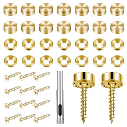 16 PCS Brass Screw Caps Decorative Gold Screws Mirror Screws Decorative Nails for Cabinet Doors, Windows, Mirrors Fixed Nails, Wooden Handmade 0.47 Inch (Gold)