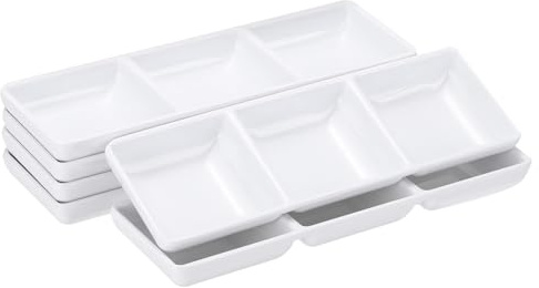 QUARKZMAN 6 Piezas De Cuenco Cuadrado MF Pequeños Cuencos Blancos | Para Guarniciones, Con Plato Divisorio De 3 Compartimentos, Para Salsas Postres Hogar BBQ Fiesta Picnic Restaurante