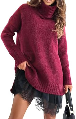 Ensemble Mini Robe Et Pull à Col Roulé pour Femme Chic Et Elegant 2 Pièces Manches Longues Grande Taille Doux Pullover Et Robe Débardeur avec Bordure en Dentelle Automne Hiver Costume de Loisirs