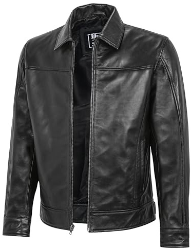 Mens Leather Jacket - Real Lambskin Classic Vintage Style Leather Jackets For Men Brown Leather Jacket for Mens (US, Alpha, X-Large, Regular, Regular, Noir Black)
