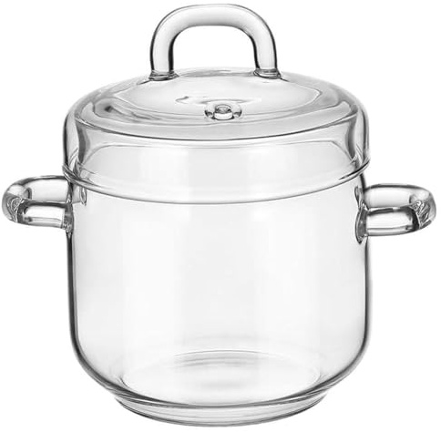 Mini Simmer Pot 350ml Clear Glass Simmer Pot with Handle and Lid Heat-Resistant Glass Pots for Cooking on Stove Cooking Soup Milk Tea