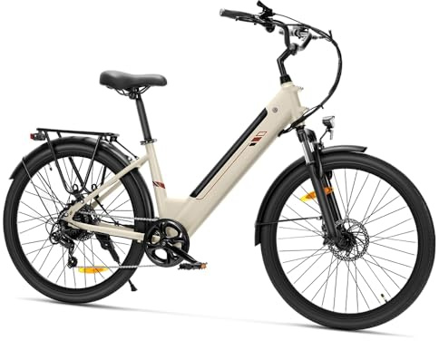 Touroll J2 ST 26 Zoll E-Bike Damen Herren City Trekkingrad 25km/h, 250W Motor 45Nm, 100km Reichweite, Abnehmbarer Akku, 7-Gang, Federgabel, Scheibenbremsen mit LED Licht - Tiefer Einstieg