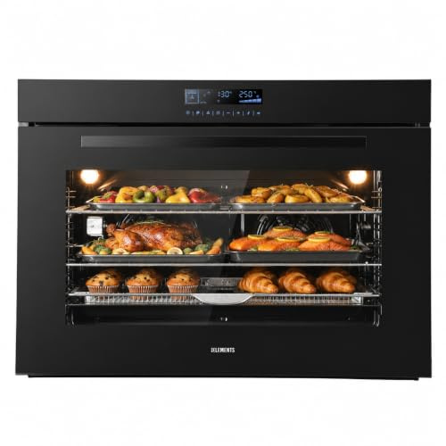 KB ELEMENTS Einbaubackofen 90 cm - Backofen 90 cm breit, 125 Liter, Full Touch Display, 15 Funktionen, Airfryer Funktion, Rotisseire Funktion, Teleskopvollauszug Set, Aqua Clean, Circle Fan Heater