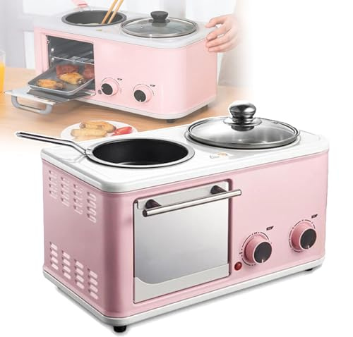 Máquina De Desayuno Portátil, Con Horno, Olla Eléctrica Y Sartén, Temperatura Ajustable De 0 A 230 °C, Tiempo De Cocción De 60 Minutos, Para Apartamentos Y Dormitorios.,Pink