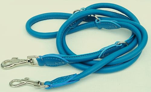 Runde HUNDELEINE 220cm/10mm, Nappa Leder, 3X verstellbar, für Hunde bis 30 Kg, Gelb, Türkis, Altrosa, Blau, Seladon (Türkis)