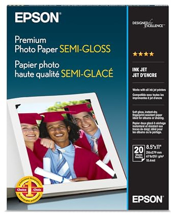 Epson Premium Photo Paper Semi-Gloss, 8.5 x 11 Inches, 20 Sheets (S041331)