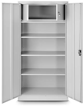 Jan Nowak by Domator24 Aktenschrank mit Geheimfach C001D Metallschrank Büroschrank Stahlblech Pulverbeschichtung 185 cm x 90 cm x 45 cm (grau/grau)