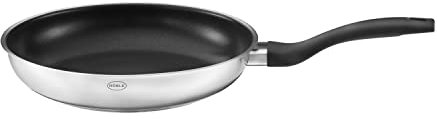 RÖSLE Basic Line Bratpfanne Ø 24 cm, Universalpfanne mit Antihaftversiegelung ProPlex, Edelstahl 18/10, induktions- und spülmaschinengeeignet, Silberfarben / Schwarz