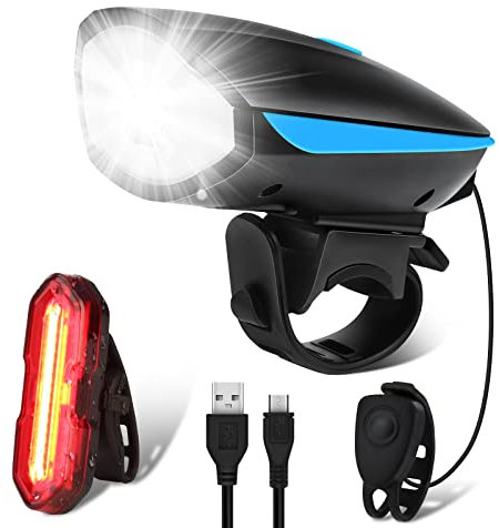 Luz Bicicleta USB Recargable LED Iluminación Bicicleta Lámpara Delantera y Trasera Faro de Bicicleta Impermeable para Ciclismo MTB Bicicleta, Bicicleta, Bicicleta Eléctrica (con Buzzer)