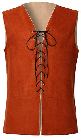 GRACEART Renaissance Men's Lace-Up Suede Leather Reversible Vest Medieval Pirate Gothic Waistcoat(Only Vest)