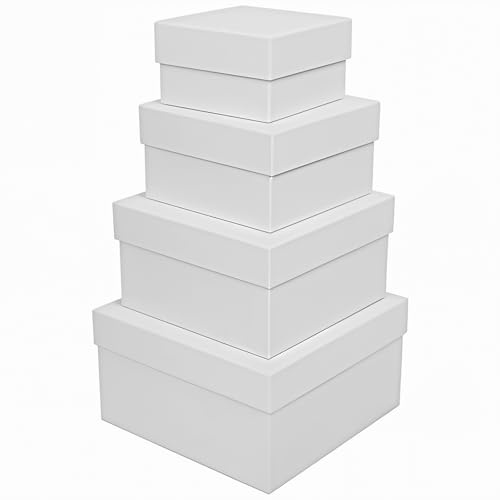 CHARMGIFTBOX Geschenkbox mit deckel，9-16cm 4 Weiß, Quadratische Geschenkboxen in Verschiedenen Größen für Vatertag, Muttertag, Valentinstag, Hochzeit，Geschenkbox Geburtstag
