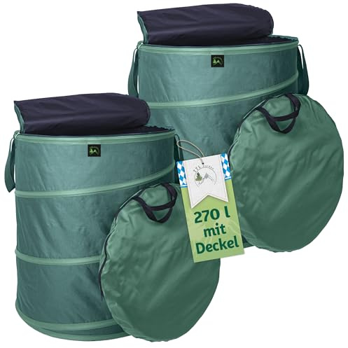 TTL GARDEN 2x Pop Up Gartensack Deluxe 270L mit Deckel - 220gsm 600D Oxford | 2er Set 270 Liter Gartenabfallsack faltbar groß stabil - Laubsack, Sack für Grünschnitt, Garten Abfall, selbstaufstellend