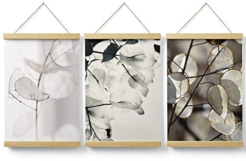 Feeby Posterleiste 3er Pampasgras Boho 21x30 cm Posterhänger Magnetischeleiste Modern Bilder Wandbilder Kunstdruck Wohnzimmer Palmen Blätter Pflanzen Weiß