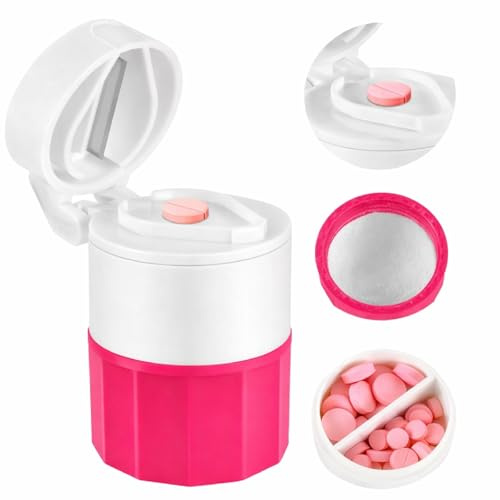 Pastillero 4 en 1, Corta y Machaca Pastillas, Pastillero Viaje Diario | Organizador de medicamentos con partidor, triturador y vaso para tomar comprimidos. Pill Box, Pill Cutter.