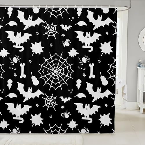 Tenda da doccia impermeabile con pipistrelli e ragni tenda da doccia in tessuto pesante di lusso tenda da doccia in bianco e nero per hotel, dormitorio, vasche, tenda da doccia lavabile in lavatrice,