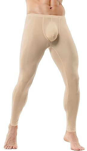 DTODWW Men's Tights Pants Underwear Long Trousers Lightweight Workout Base Layer Leggings for Running Yoga Beige