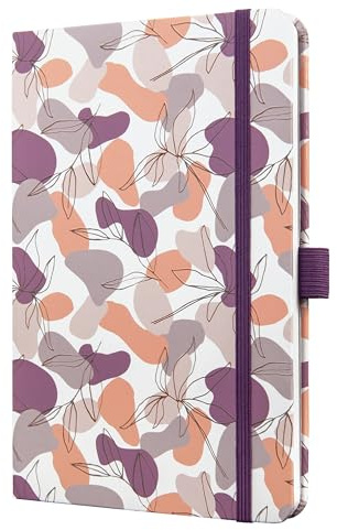 SIGEL J5359 Wochenkalender Jolie 2025, Summer Linear Leaves, ca. A5, violett, Hardcover, Gummiband, Stiftschlaufe, Einstecktasche, 174 Seiten, vegan, Buchkalender, Terminplaner