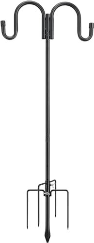 Crochet de berger, mât réglable de 234 cm pour mangeoire à oiseaux avec base à 5 griffes, crochets doubles robustes antirouille pour mangeoire à colibris extérieur, lampes solaires, lanternes, panier