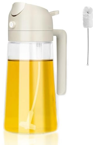 Anseom Pulverizador Aceite, Spray Aceite Cocina para Freidora Aire, Dispensador de Aceitera, Dosificador de Aceite, Vaporizador Aceite de Oliva y Vinagre, para Cocinar Grill Ensalada, 470 ml, Blanco