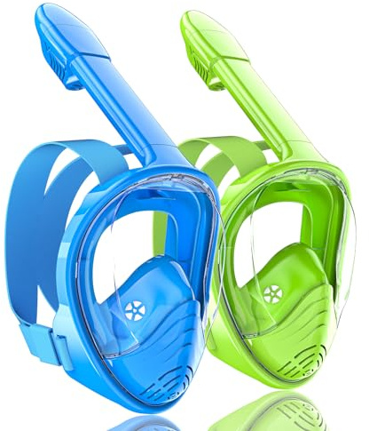 QingSong Kids Snorkel Mask Full Face, Snorkeling Set with Camera Mount, 180 Degree Panoramic View Snorkeling Gear Anti-Fog Anti-Leak