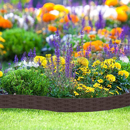 arvioo Rasenkante, Beeteinfassung mit Dornen, Abgrenzen den Rasen von Beeten, Formbar, UV-Beständig, Werkzeugelose Schneller Einbau, aus Kunststoff, Ratten Gartenpalisade, 1 m pro STK (Braun,5 STK)