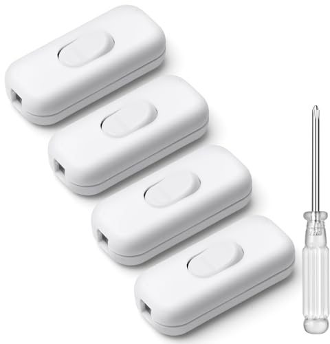 AXFEE 4PCS Interruptor de Cable en Línea, 6A 250V, Botón Torpedo, Blanco | Interruptor de cable en línea botón, fácil instalación en línea, para electrodomésticos pequeños o lámparas