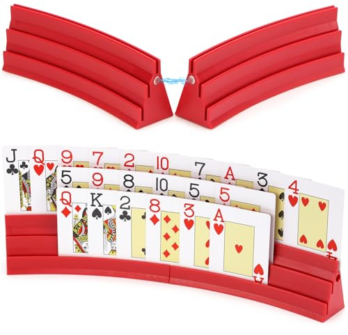 Mumjooyi 4 Stück Soporte para Juego de Cartas Porta Tarjetas de 3 Rampas Titular de Cartas Magnético Diseño Curvado para Niños Adultos Personas De Edad Avanzada Rojo Artefact de Naipe