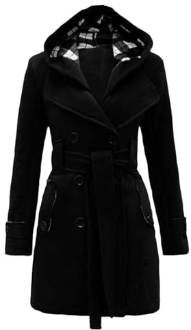 Generisch - Cappotto invernale da donna in lana, trench, doppio petto, lungo, autunno, inverno, pile, caldo, foderato, pelliccia sintetica, cappotto invernale, parka invernale, mantello lungo con