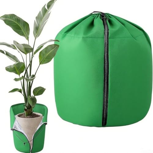 Sac de protection pour plantes d'hiver avec cordon de serrage et fermeture éclair, tissu Oxford résistant au gel pour plantes en pot, arbustes, fleurs (45 x 50 cm)