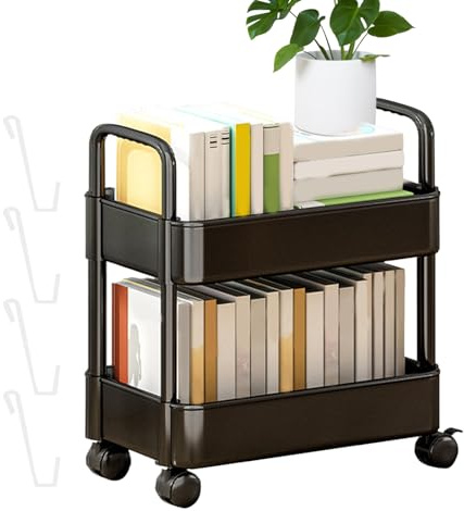 Scaffale Di Stoccaggio Dei Libri Rotanti - Carrello Mobile A 2 Livelli Con Ruote, Organizzatore Multi -scopo Per Libri Ed Elementi Essenziali | Raccolmo Di Stoccaggio Giocattolo E Snack, Risparmiatore