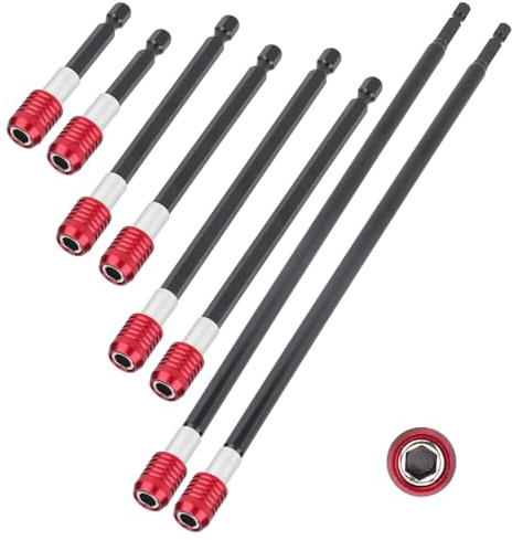Juego de 8 extensiones de brocas, acero al cromo vanadio de 1/4 pulgadas, soporte magnético para taladro de impacto, taladro inalámbrico, destornillador eléctrico (300 mm, 150 mm, 100 mm, 60 mm)