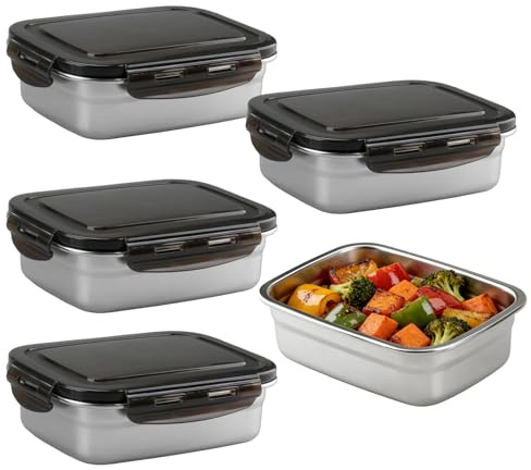 imposyu 4 Stück Gefrierdosen Frischhaltedosen Edelstahl 304 Aufschnittboxen | Meal Prep Container Klein 550ml Frischhaltedosen mit Deckel Wiederverwendbar für Kühlschrank für Küche