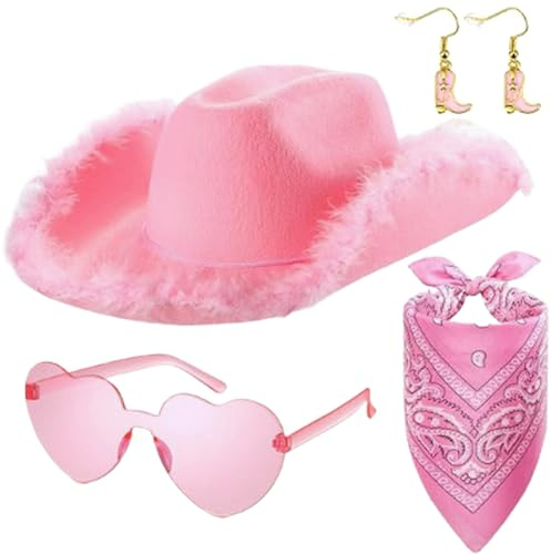 Cappello da Cowgirl per Ragazze - Confezione da 4 Cappello ?a Cowboy in Peluche Rosa, Accessorio per Costume di Carnevale, Copricapo ?er Giochi di Ruolo alla p?er Fidanzata Moglie Madre, Festival