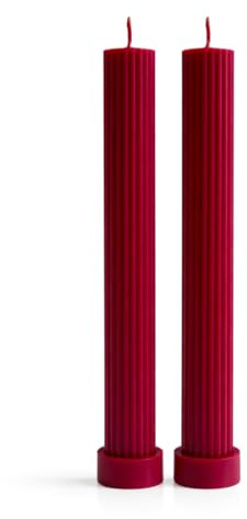 Velas Acanaladas Largas (2 unidades) – Cera de Colza Natural, Velas Decorativas Modernas para Mesa, Cena Romántica y Hogar – Diseño Minimalista Tipo Pilar (Rojas)